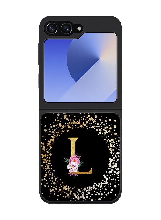 Stylizedd Rugged Black edge case for Samsung Galaxy Z Flip7 FE, Slim fit Case Flexible Cover - Custom Monogram Initial Letter Floral Pattern Alphabet - L ( Black ) - Image 1
