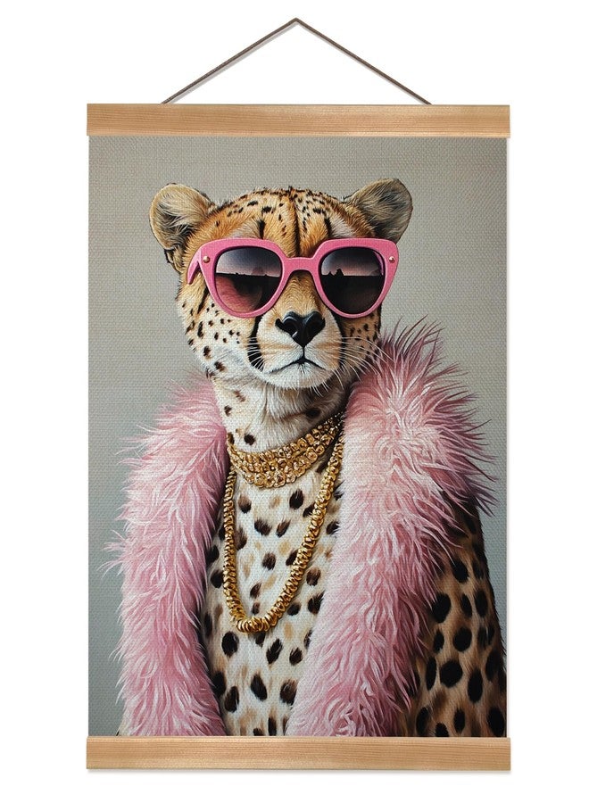 ZTGDA Cheetah Wall Art Retro Jungle Aesthetic Linen Canvas Poster with Pink Mid Century Vibes Animal Portrait Poster Vintage Inspired Eclectic Decor for Living Room Bedroom or Office(Pink Panther-4) - Image 1