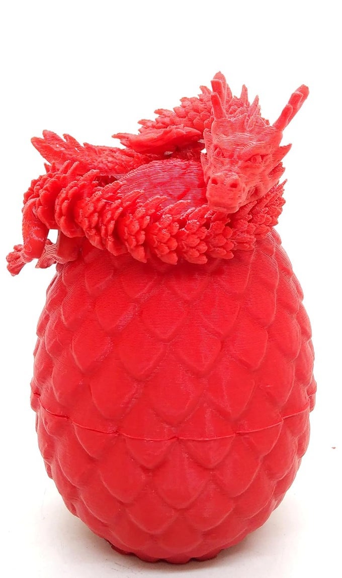 3D PRINTED DRAGON EGGS WITH DRAGON INSIDE, SURPRISE DRAGON EGGS FOR EASTER, 3D DRAGON EGG CRYSTAL DRAGON (RED PLA PLASTIC)