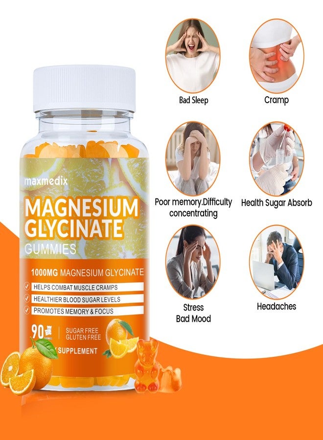 maxmedix Magnesium Glycinate Gummies 1000mg, Sugar Free Magnesium Potassium Supplements Chewable for Adults with L-Threonate for Sleep, Body Support and Relaxation,90 Orange Gummies - Image 2