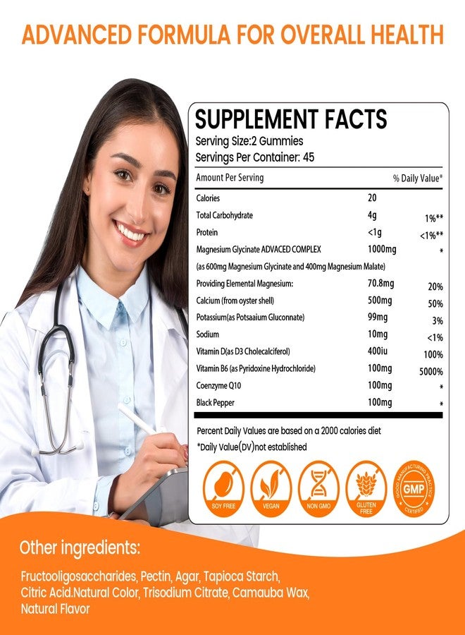 maxmedix Magnesium Glycinate Gummies 1000mg, Sugar Free Magnesium Potassium Supplements Chewable for Adults with L-Threonate for Sleep, Body Support and Relaxation,90 Orange Gummies - Image 3