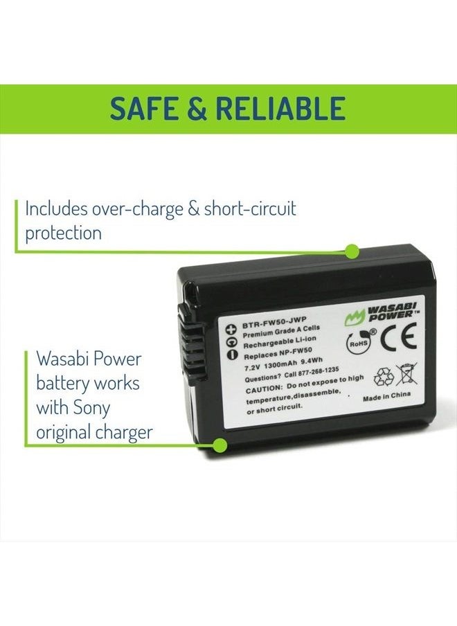 Wasabi Power - Battery for Sony NP-FW50 (Compatible with ZV-E10, Alpha a7, a7 II, a7R, a7R II, a7S, a7S II, a5000, a5100, a6000, a6300, a6500, NEX-5T, Cyber-Shot DSC-RX10 III and More) - Image 1