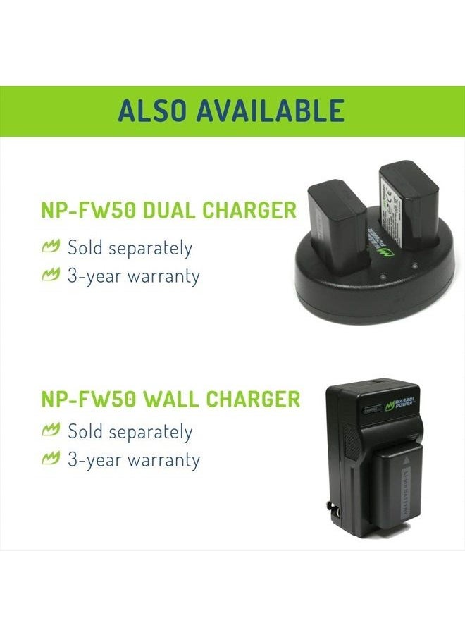 Wasabi Power - Battery for Sony NP-FW50 (Compatible with ZV-E10, Alpha a7, a7 II, a7R, a7R II, a7S, a7S II, a5000, a5100, a6000, a6300, a6500, NEX-5T, Cyber-Shot DSC-RX10 III and More) - Image 1