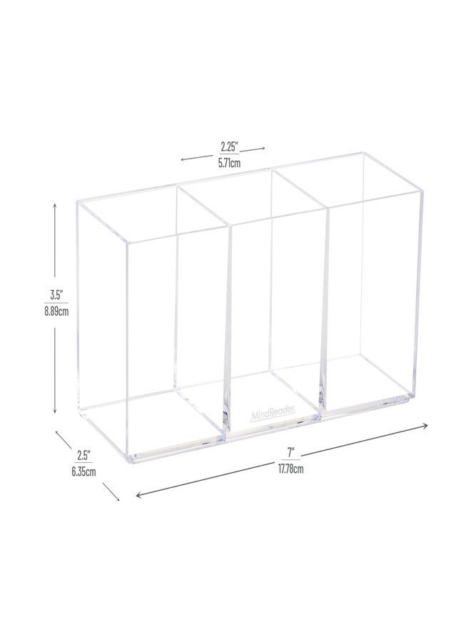 Mind Reader Pen and Accessories Holder, Desktop Organizer, Makeup Organizer, Office, Acrylic, 7"L x 2.5"W x 3.5"H, Clear - Image 3