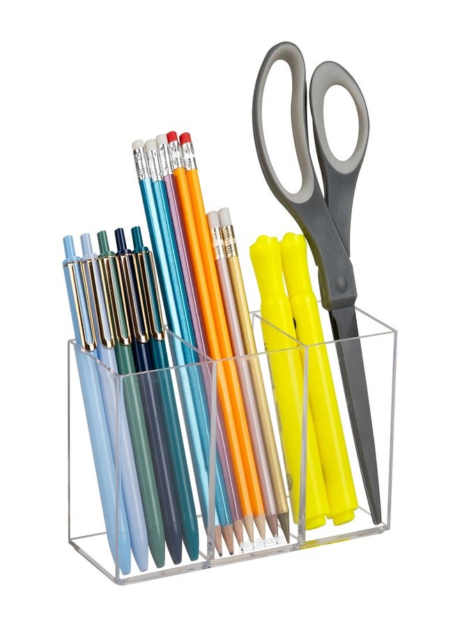 Mind Reader Pen and Accessories Holder, Desktop Organizer, Makeup Organizer, Office, Acrylic, 7"L x 2.5"W x 3.5"H, Clear - Image 1