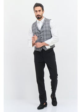 SELECTED Men Checkered Waist Coat, Grey  - Image 4