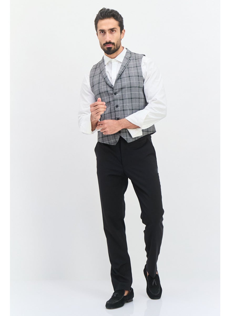 SELECTED Men Checkered Waist Coat, Grey  - Image 4