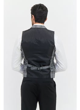 SELECTED Men Checkered Waist Coat, Grey  - Image 3