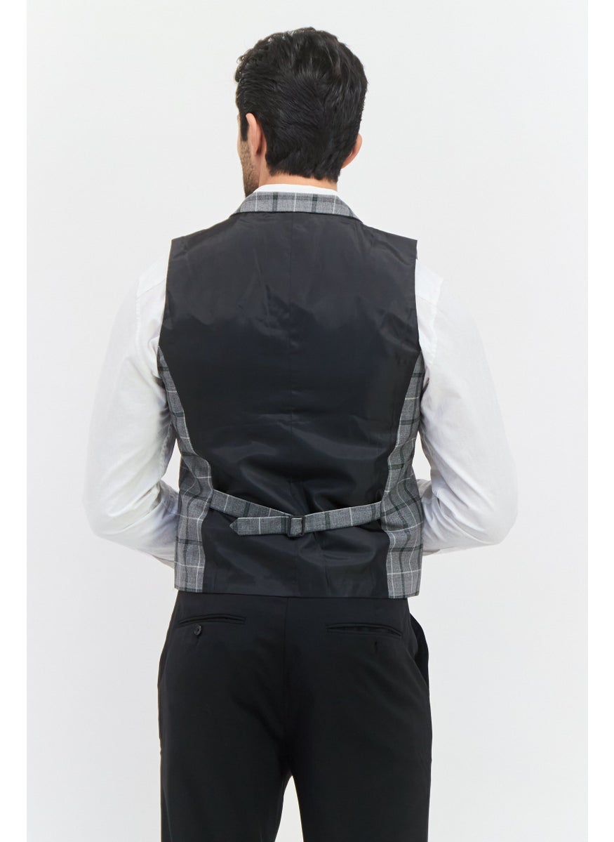 SELECTED Men Checkered Waist Coat, Grey  - Image 3