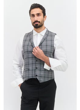 SELECTED Men Checkered Waist Coat, Grey  - Image 1
