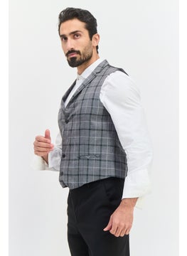 SELECTED Men Checkered Waist Coat, Grey  - Image 2
