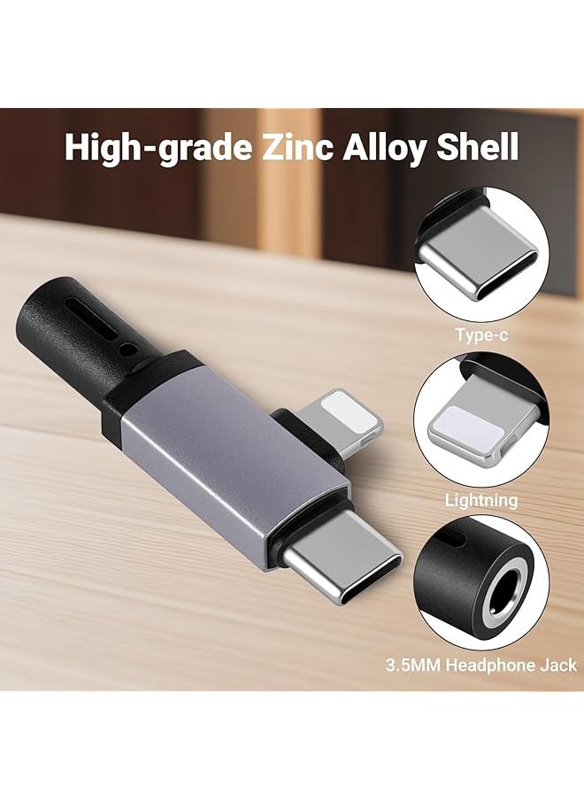 Lightning And Usb C To 3.5Mm Headphone Jack Adapter Usb C And Lightning To Aux Adapter For Headphone Jack For Iphone 16 15 14 13 Pro Max Galaxy S24 S23 Pixel Ipad