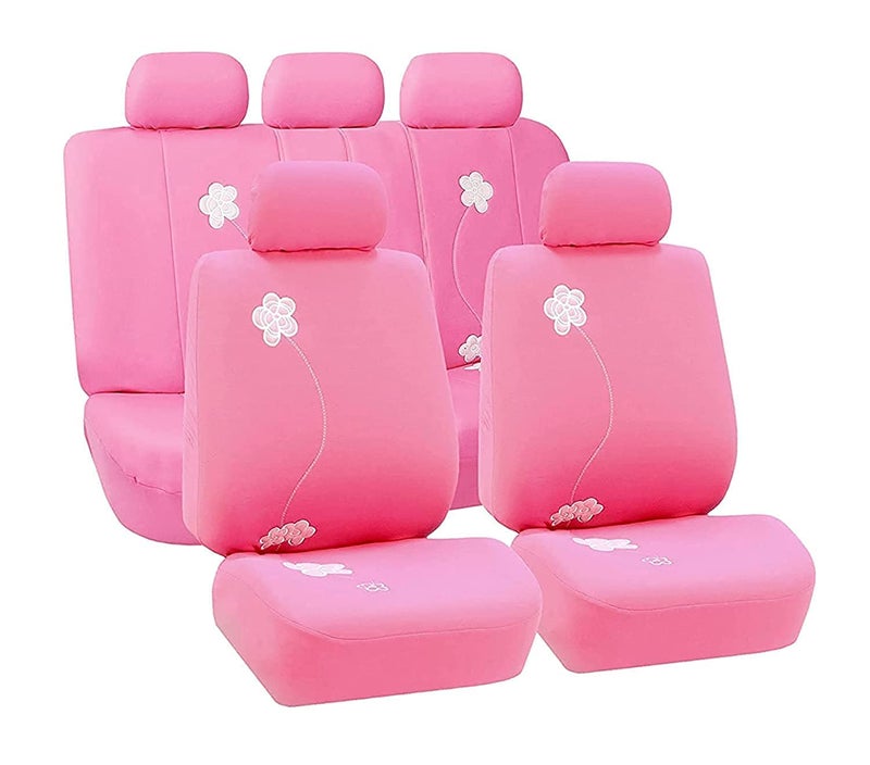 FH Group Full Set Cloth Car Seat Covers  Low Back Front Seat Covers Universal Fit Airbag Compatible Split Bench Rear Seat Washable Seat Cover for SUV Sedan Van Pink