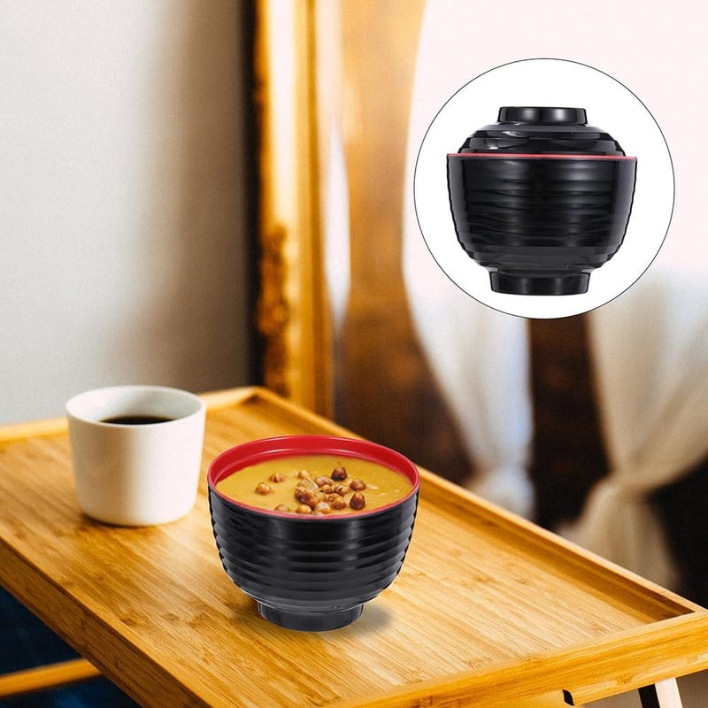 Luxshiny 3 مجموعة أطباق حساء ميسو على الطراز الياباني مع أغطية أطباق وعاء ساخن نودلز أرز سلطة تصميم تقليدي مطلي آمن للاستخدام في الميكروويف وغسالة الصحون - Image 5