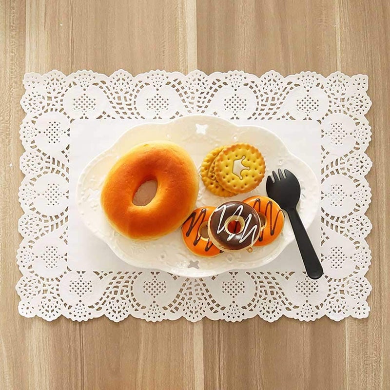 73Hours White Lace Paper Doilies - 7 inch x 12 inch Rectangle Paper Doilies - Disposable Paper Placemats - for Wedding, Birthday, Cakes, Desserts, Tableware Food Decoration, Pack of 100 - Image 4
