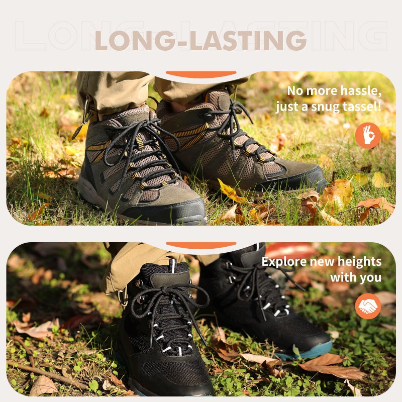 Stepace Round Shoelaces [2 Pairs] Heavy Duty Boot Shoe Laces for Hiking Work Boots Black-140(High density) - Image 5