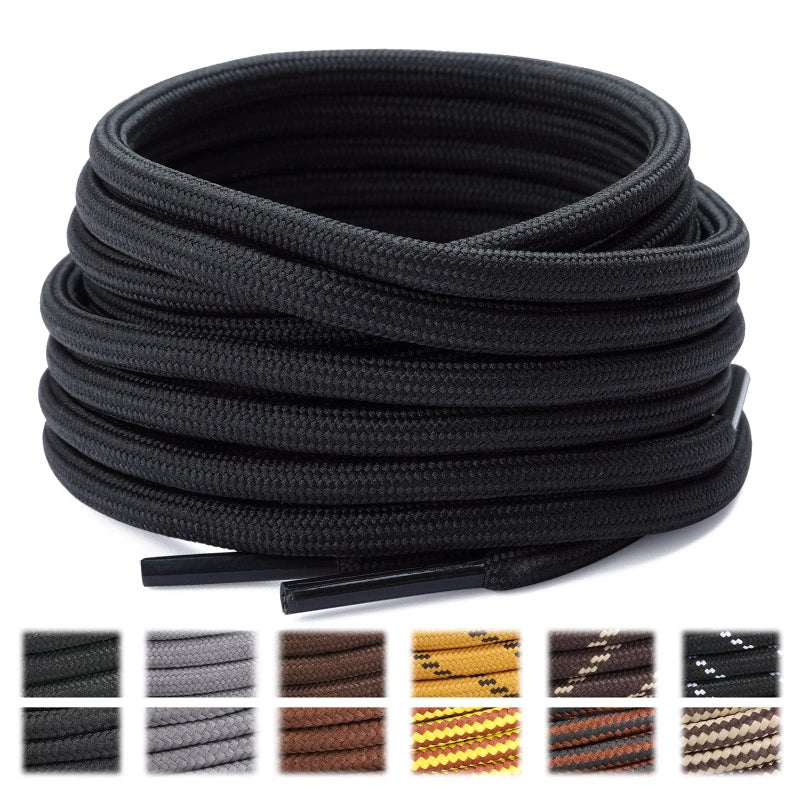 Stepace Round Shoelaces [2 Pairs] Heavy Duty Boot Shoe Laces for Hiking Work Boots Black-140(High density) - Image 1