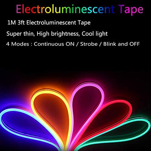 lychee®3 Ft 1M 1M Neon Glowing Strobing Electroluminescent Robbin El Tape Belt EL Wire Rope with Battery Pack for Cosplay Decoration Bruning Festival (3Ft, Blue) - Image 4