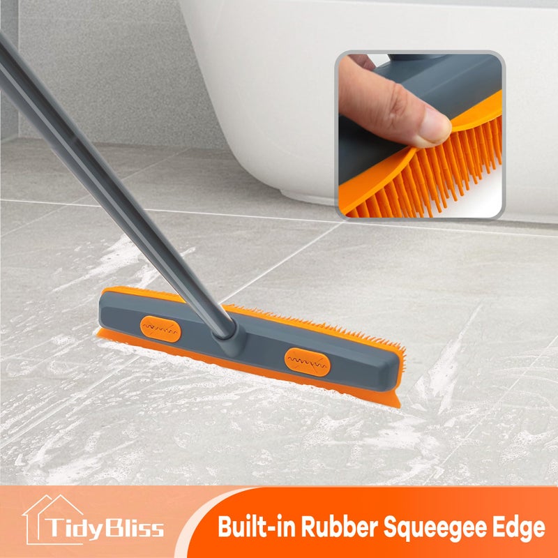 TidyBliss Pet Hair Removal Broom, 57.5 inches Rubber Brush Carpet Rake with Silicone Squeegee, Fur Remover Tool with Detailing Lint Comb for Cleaning Rug, Tile, Hardwood Floor (Gray Orange) - Image 3