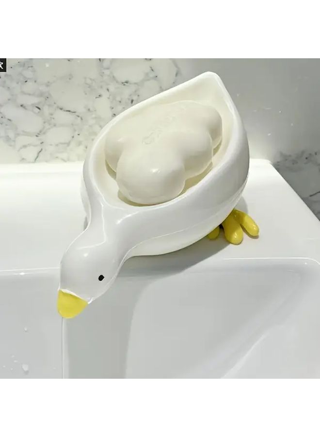 White Duck Shaped Soap Dish With Drainage Holes Bathroom Organizer - Image 2