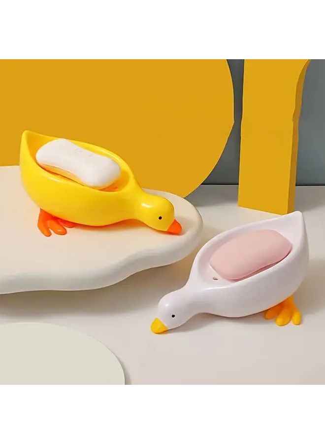 White Duck Shaped Soap Dish With Drainage Holes Bathroom Organizer - Image 1