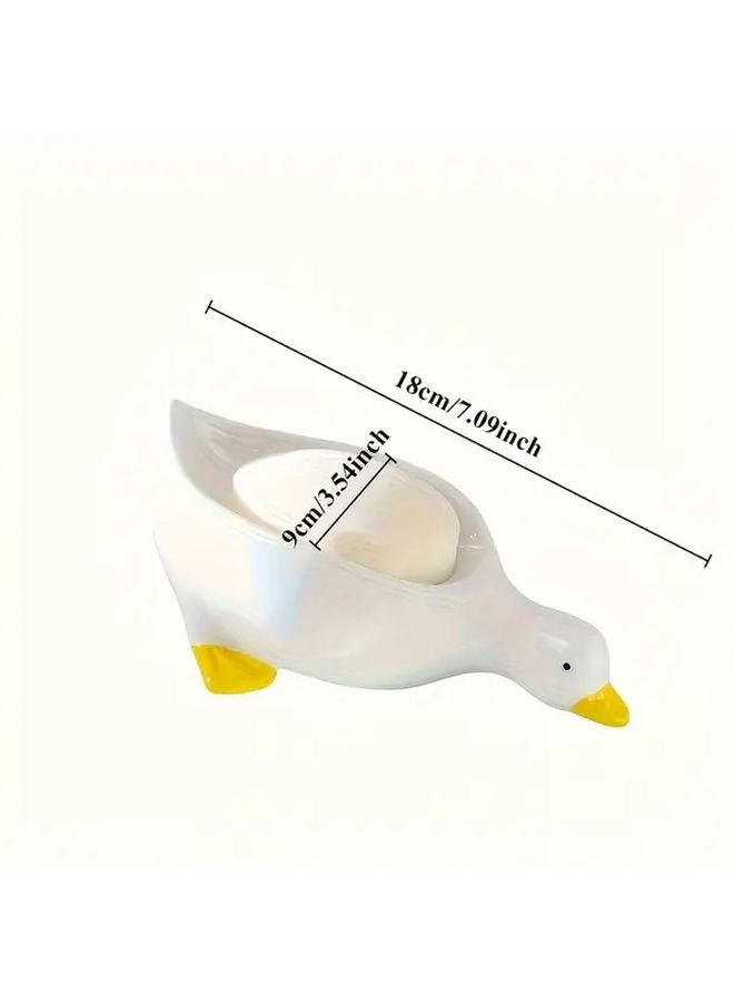 White Duck Shaped Soap Dish With Drainage Holes Bathroom Organizer - Image 3
