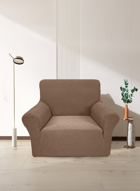 Stretch Fit Texture Sofa Cover with Elastic Bottom, Soft Slipcover Fabric - Great for Furniture Protection, Washable & Dog/Cats Friendly - 1 Seater (90-130 cm) - Khaki