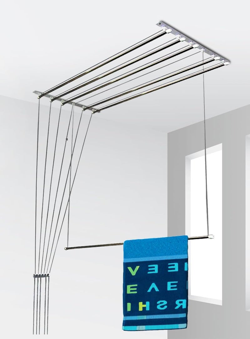 Synergy 6 Pipes x 6 Feet Heavy Duty Stainless Steel Ceiling Cloth DryerCloth HangerCloth Drying Stand for BalconyClothes Stand for Drying with Individual Drop Down Pipes SYCL3 - Image 1