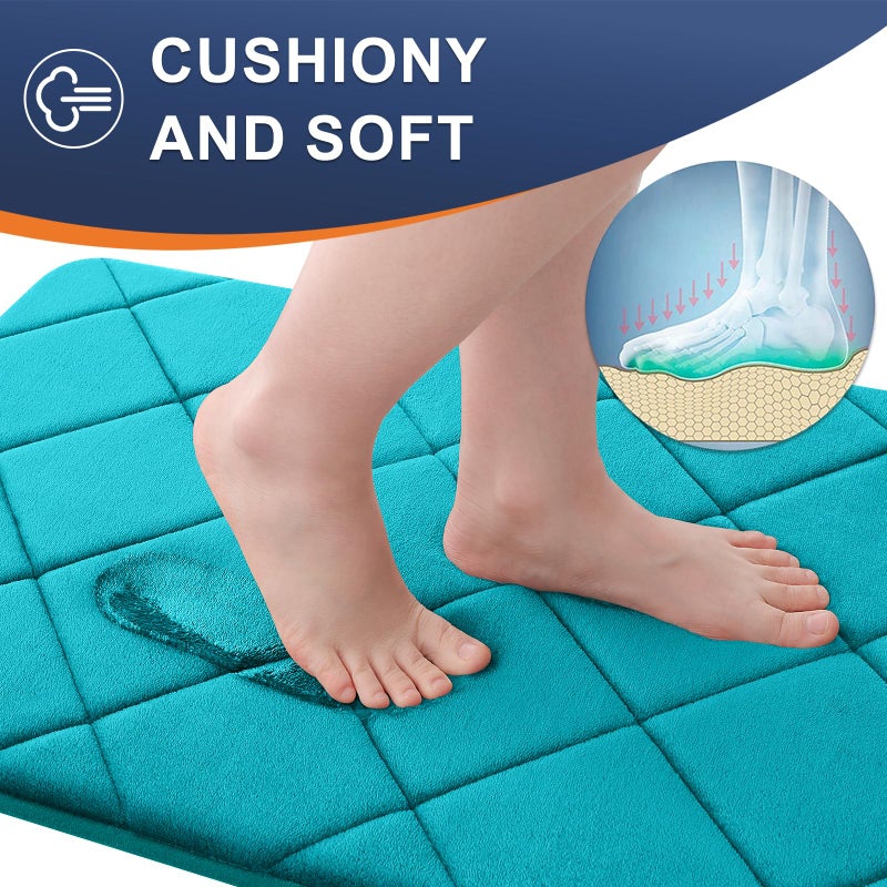 OLANLY Memory Foam Bath Mat 59x20  Ultra Soft and Absorbent Bathroom Rugs  Machine Washable  Comfortable Bath Carpet for Bathroom Floor  Tub and Shower  Teal - Image 2