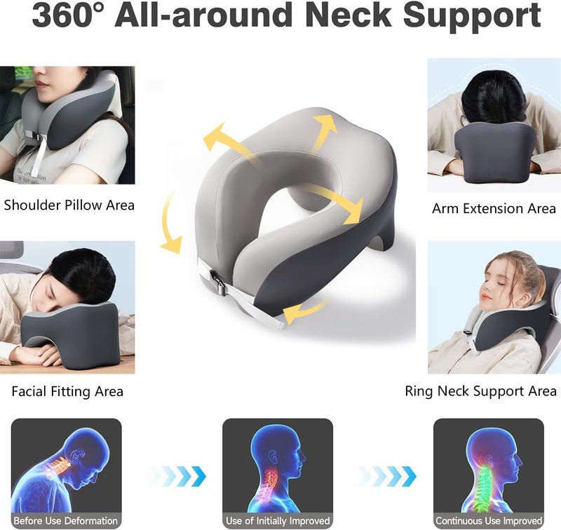 Exrp 2-in-1 Travel Neck Pillow, Advanced Neck Support for Long Flights, Portable Drawstring Bag, U Shape Memory Foam Pillows for Traveling, Car, Home - Image 2