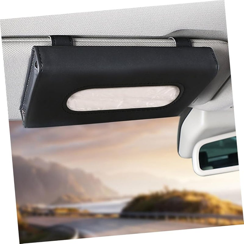 GANAZONO 2 قطعة من حامل علبة المناديل الجلدي لحاجب الشمس للسيارة سهل التركيب أسود بيج - Image 4