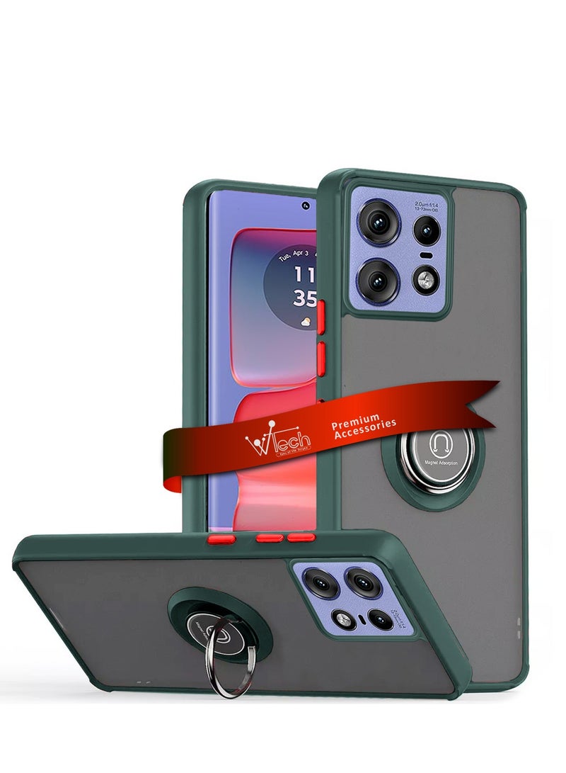 Wtech Finger Grip Magnetic Hold Kickstand Ring Finger With Built-in Iron Case Cover For Motorola Edge 50 Pro 5G 2024 Dark Green - Image 1