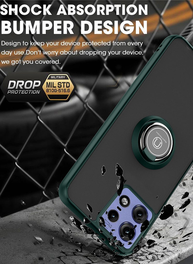 Wtech Finger Grip Magnetic Hold Kickstand Ring Finger With Built-in Iron Case Cover For Motorola Edge 50 Pro 5G 2024 Dark Green - Image 4