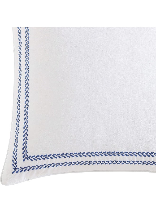 LAURA ASHLEY Laura Ashley Cotton 2 Piece Pillow Sham Set, Farmhouse Home Décor, Euro, Stitched Vine Blue  - Image 5