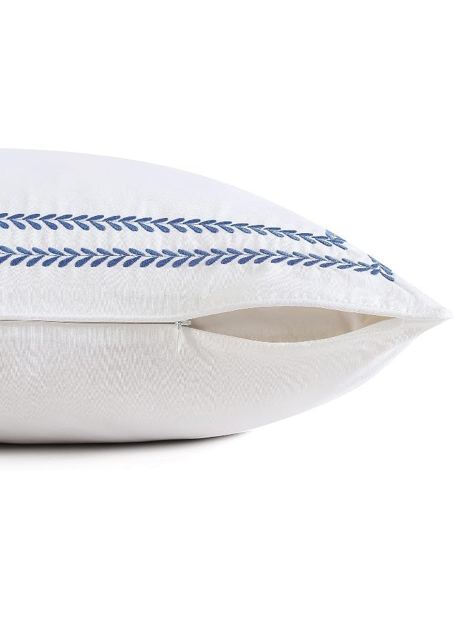 Laura Ashley Cotton 2 Piece Pillow Sham Set, Farmhouse Home Décor, Euro, Stitched Vine Blue