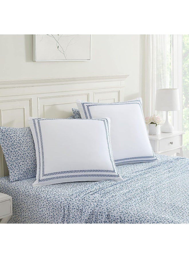 LAURA ASHLEY Laura Ashley Cotton 2 Piece Pillow Sham Set, Farmhouse Home Décor, Euro, Stitched Vine Blue  - Image 4