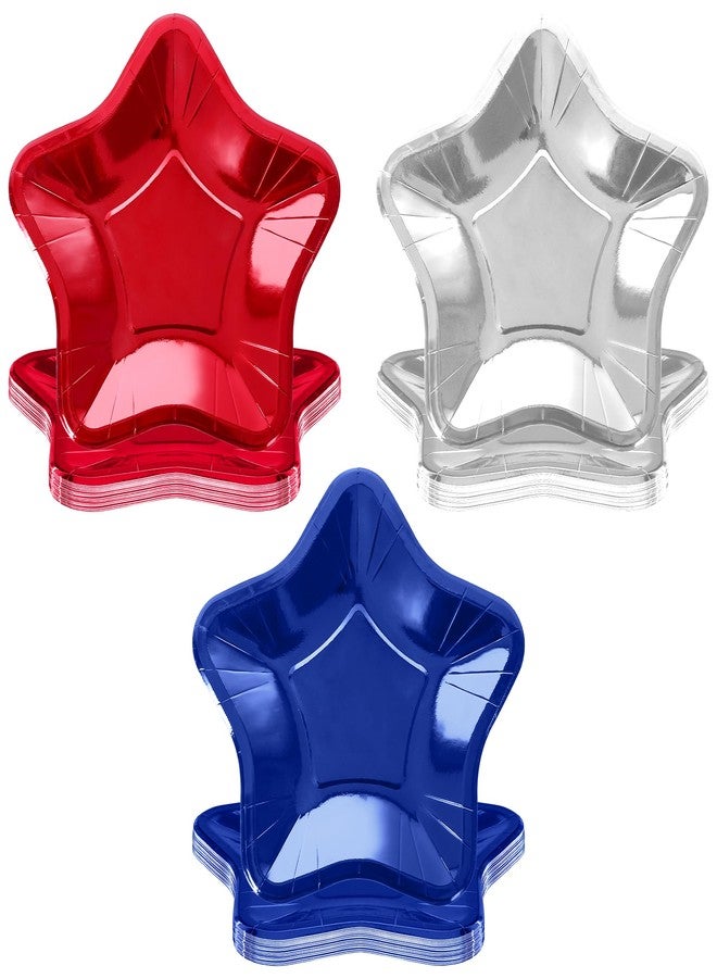 QZYL 50 PCS 4th of July Plates, 7" Disposable 250 Anniversary Patriotic Star-shaped Party Supplies, Red Silver Blue Independence Day Paper Plates, Fourth of July Accessories for USA Celebration - Image 1