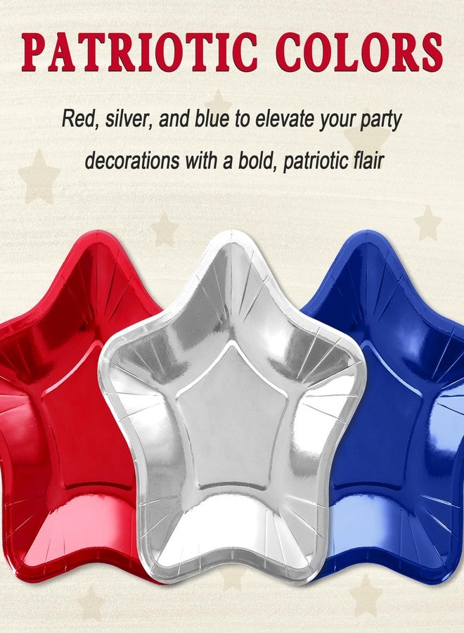 QZYL 50 PCS 4th of July Plates, 7" Disposable 250 Anniversary Patriotic Star-shaped Party Supplies, Red Silver Blue Independence Day Paper Plates, Fourth of July Accessories for USA Celebration - Image 4