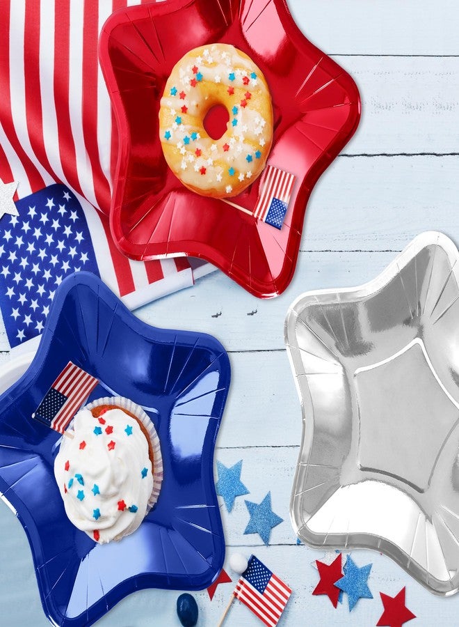 QZYL 50 PCS 4th of July Plates, 7" Disposable 250 Anniversary Patriotic Star-shaped Party Supplies, Red Silver Blue Independence Day Paper Plates, Fourth of July Accessories for USA Celebration - Image 5