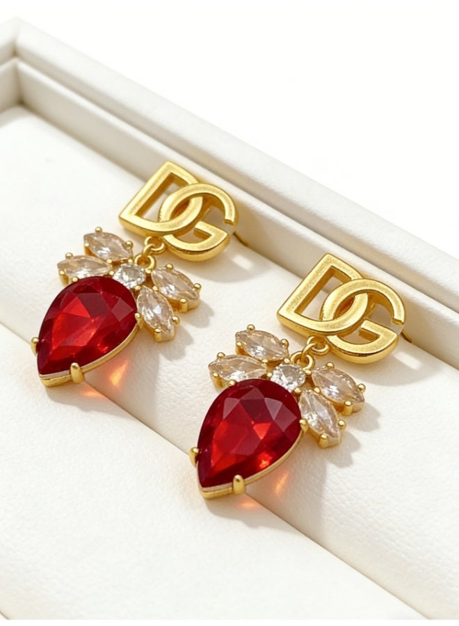 D&G Luxury water drop gemstone earrings retro letters logo diamond-encrusted long earrings banquet dress earrings - Image 5