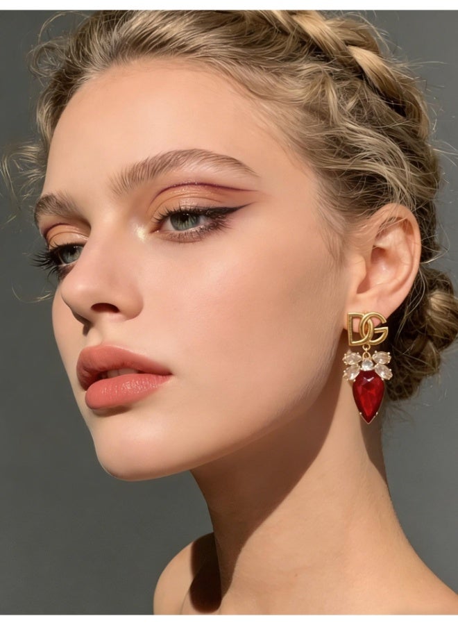 D&G Luxury water drop gemstone earrings retro letters logo diamond-encrusted long earrings banquet dress earrings - Image 2