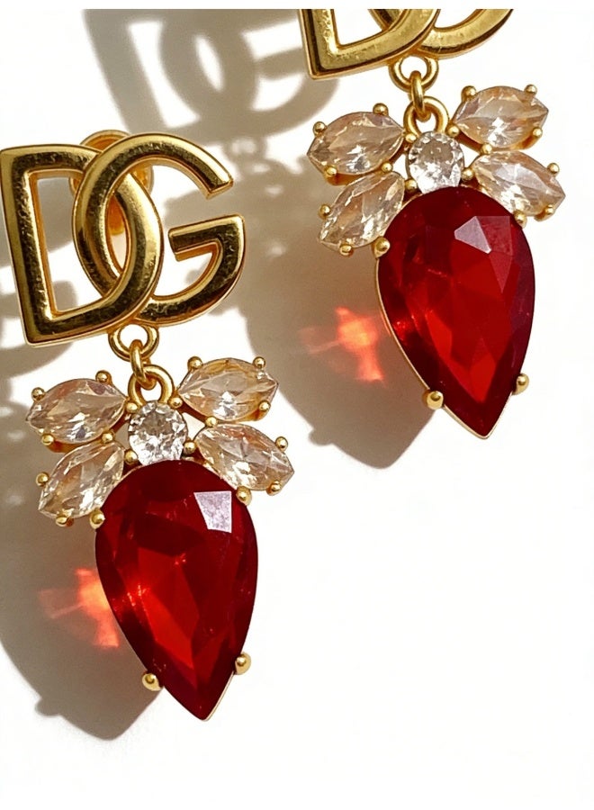 D&G Luxury water drop gemstone earrings retro letters logo diamond-encrusted long earrings banquet dress earrings - Image 4
