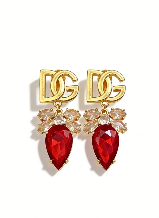 D&G Luxury water drop gemstone earrings retro letters logo diamond-encrusted long earrings banquet dress earrings - Image 1