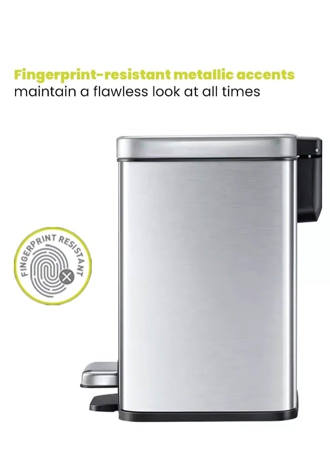 EKO EKO Madison 6L / 1.6 Gal Bathroom Trash Can with Lid and Removable Inner Basket, Rectangular Small Step Trash Can, Brushed Stainless Steel  - Image 5
