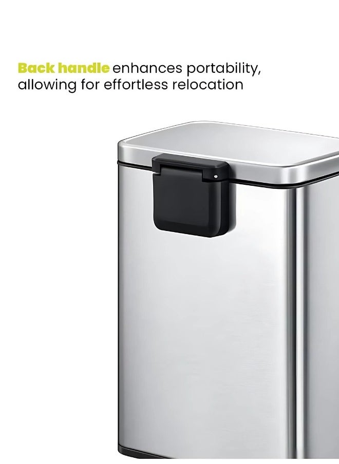 EKO EKO Madison 6L / 1.6 Gal Bathroom Trash Can with Lid and Removable Inner Basket, Rectangular Small Step Trash Can, Brushed Stainless Steel  - Image 4