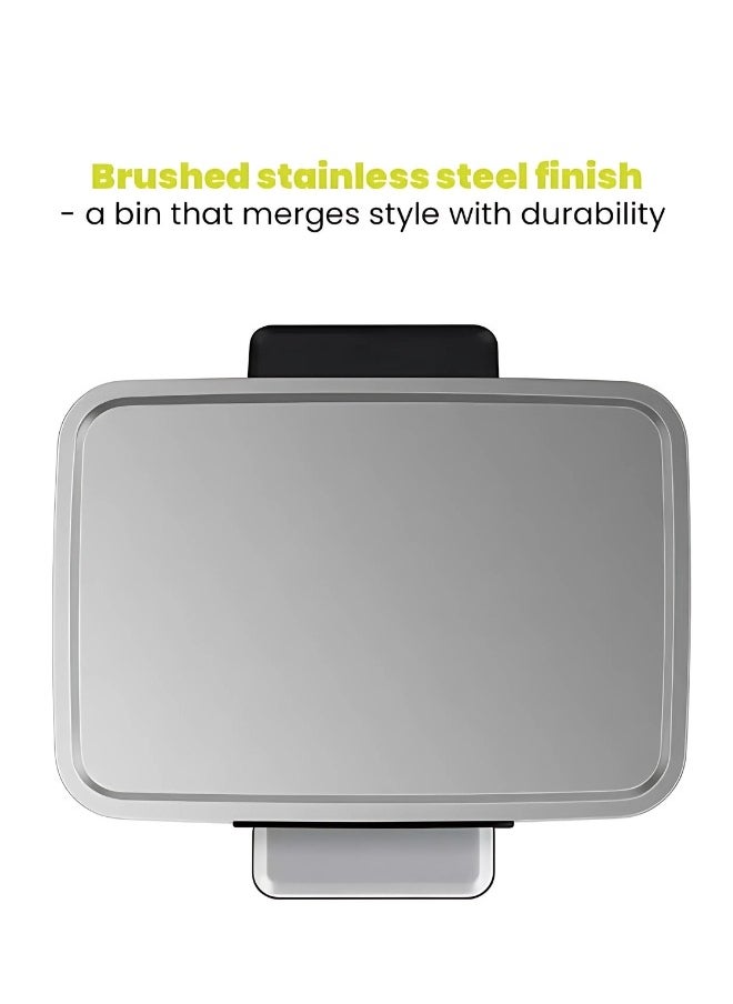 EKO - EKO Madison 6L / 1.6 Gal Bathroom Trash Can with Lid and Removable Inner Basket, Rectangular Small Step Trash Can, Brushed Stainless Steel - Image 1