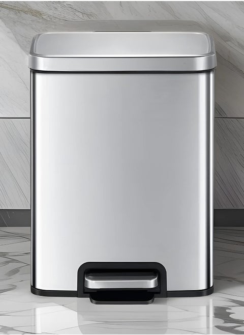 EKO Madison 6L / 1.6 Gal Bathroom Trash Can with Lid and Removable Inner Basket, Rectangular Small Step Trash Can, Brushed Stainless Steel