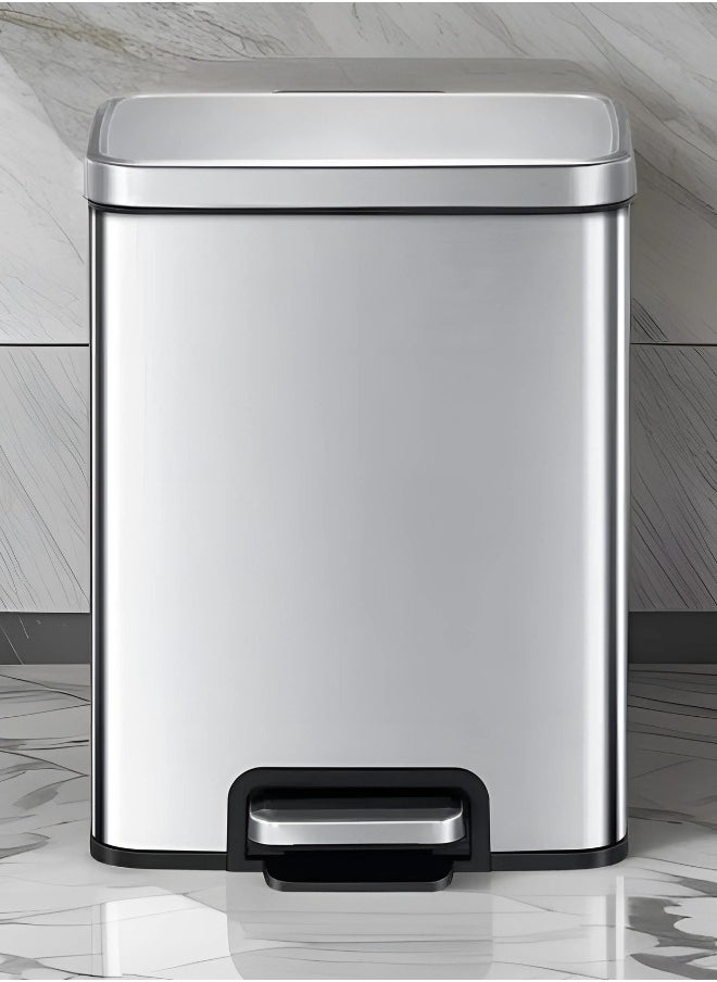 EKO EKO Madison 6L / 1.6 Gal Bathroom Trash Can with Lid and Removable Inner Basket, Rectangular Small Step Trash Can, Brushed Stainless Steel  - Image 1