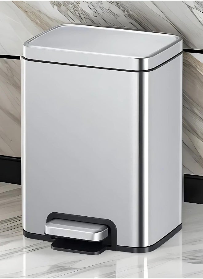 EKO EKO Madison 6L / 1.6 Gal Bathroom Trash Can with Lid and Removable Inner Basket, Rectangular Small Step Trash Can, Brushed Stainless Steel  - Image 3