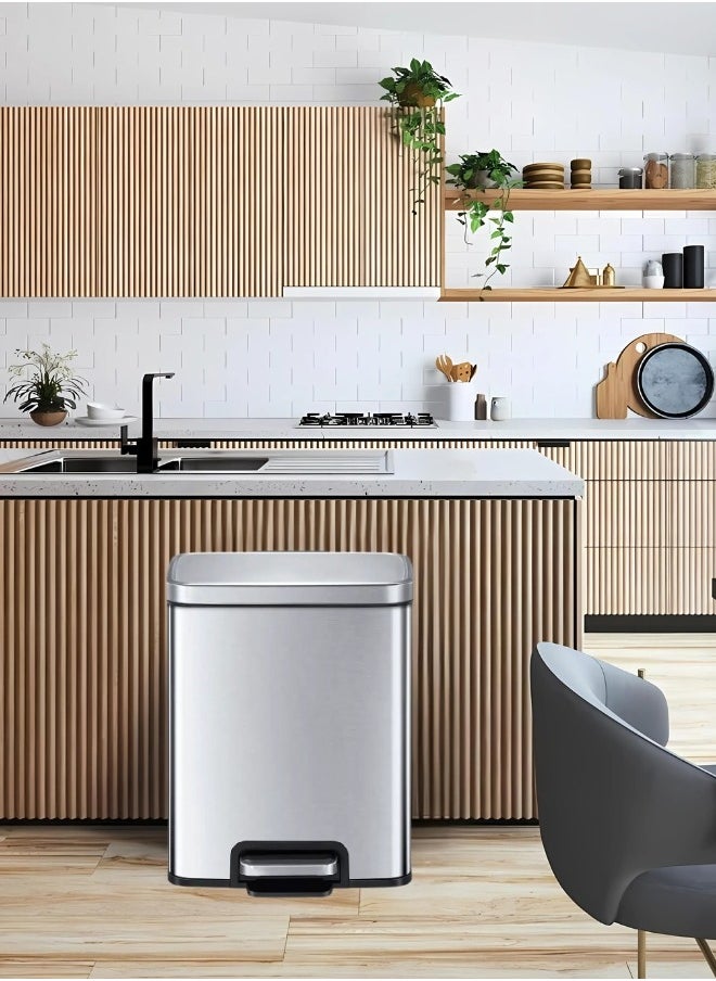 EKO EKO Madison 6L / 1.6 Gal Bathroom Trash Can with Lid and Removable Inner Basket, Rectangular Small Step Trash Can, Brushed Stainless Steel  - Image 2
